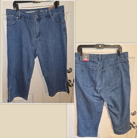 NWT! Avenue Denim Capri Side Zip Leg Cropped Blue Jeans Stretch Women's Plus 16 - Picture 2 of 8